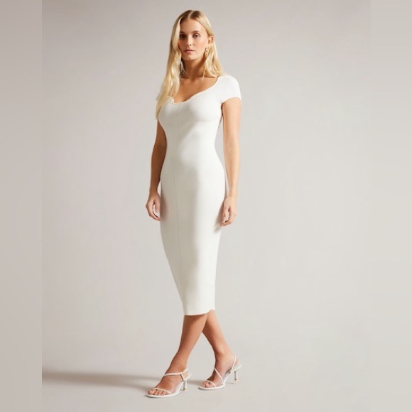 NWT Ted Baker Alixis white knit ribbed midi bodycon dress - Picture 1 of 7